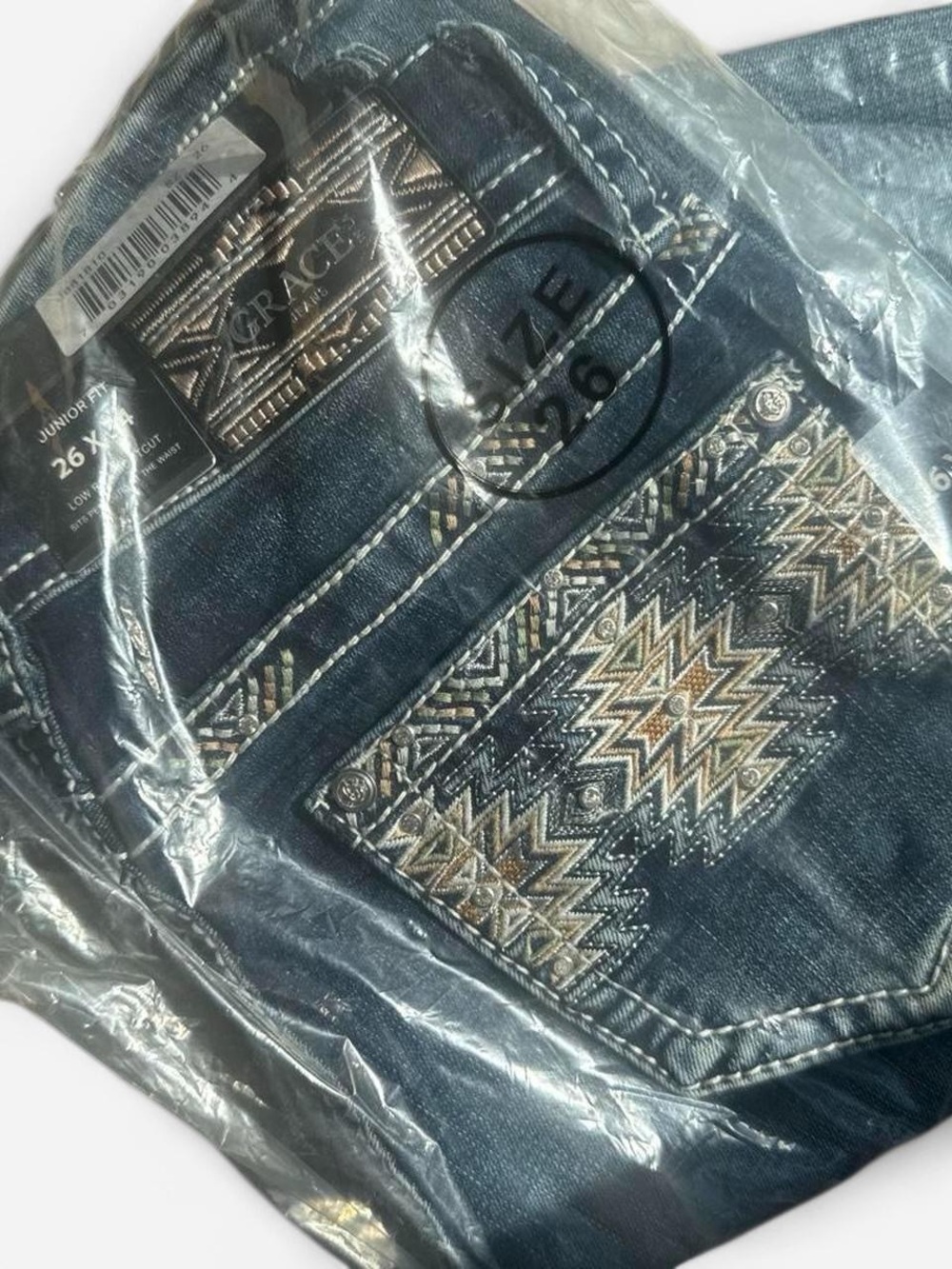 Grace in LA Women's Dark Indigo Skinny Jeans with Embroidered Pocket - Picture 3 of 3